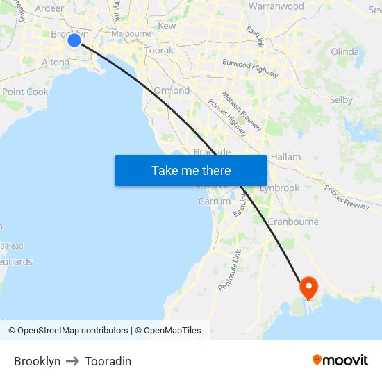 Brooklyn to Tooradin map