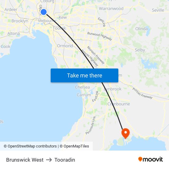 Brunswick West to Tooradin map