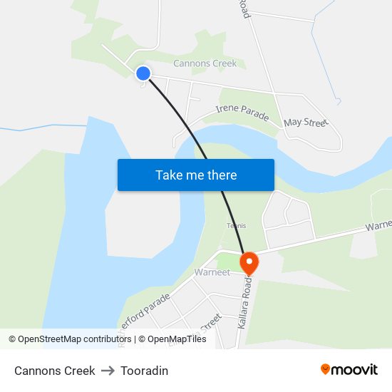 Cannons Creek to Tooradin map