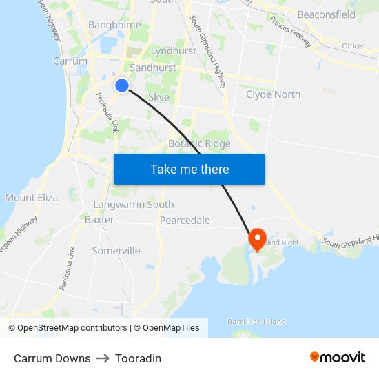 Carrum Downs to Tooradin map