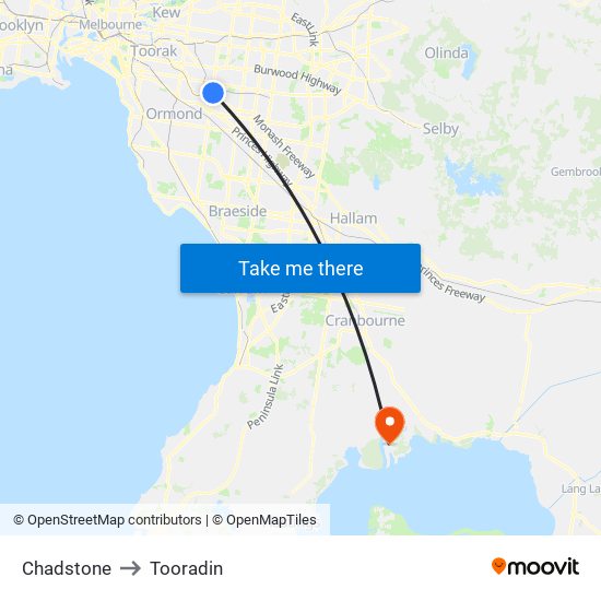 Chadstone to Tooradin map