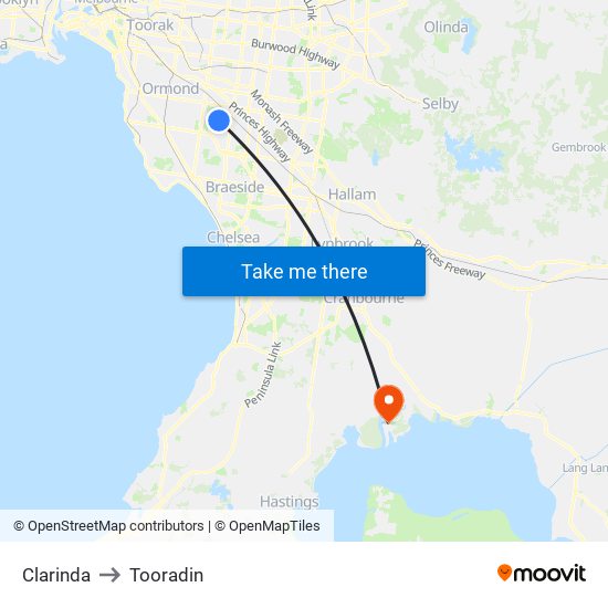 Clarinda to Tooradin map