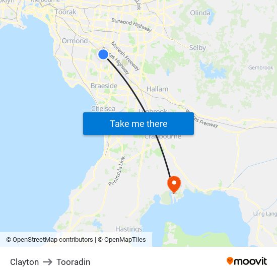 Clayton to Tooradin map