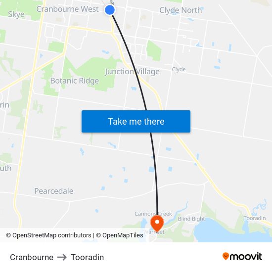 Cranbourne to Tooradin map