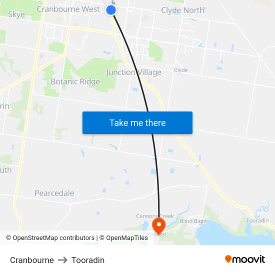 Cranbourne to Tooradin map