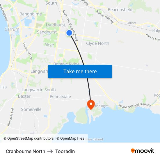 Cranbourne North to Tooradin map