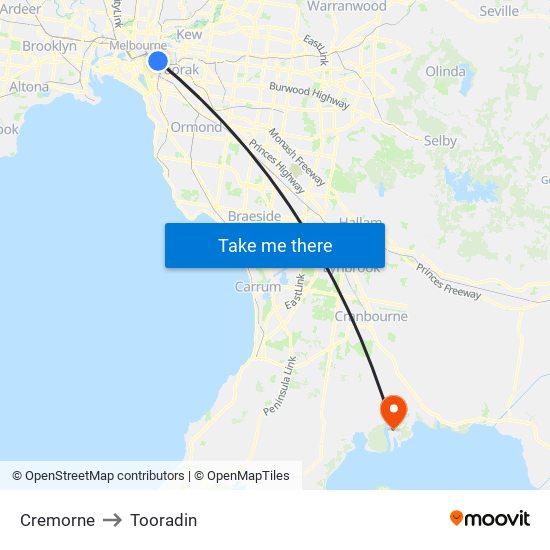 Cremorne to Tooradin map