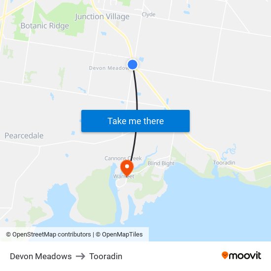 Devon Meadows to Tooradin map