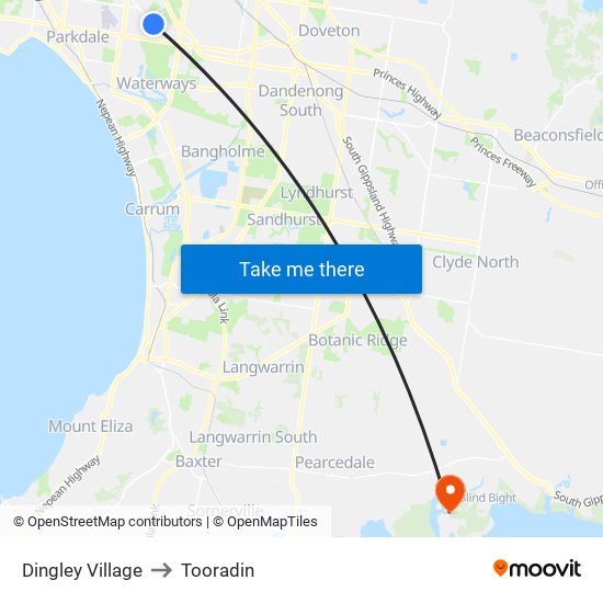 Dingley Village to Tooradin map