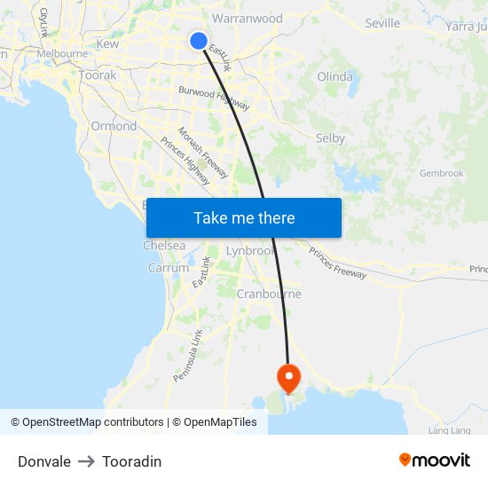 Donvale to Tooradin map