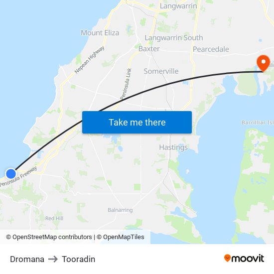 Dromana to Tooradin map