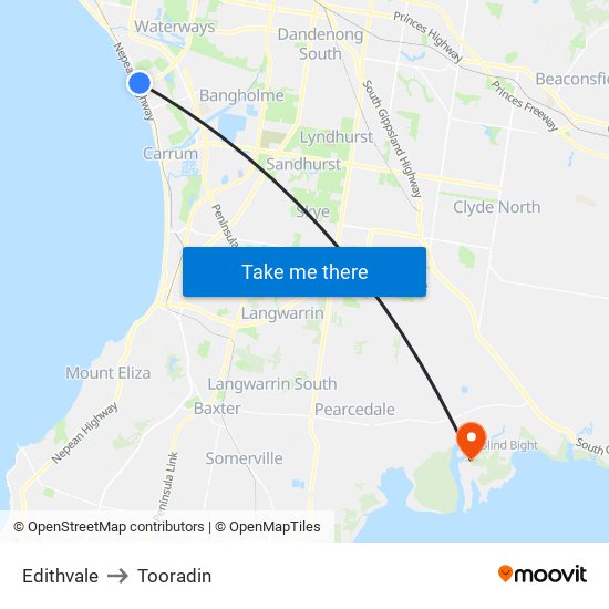 Edithvale to Tooradin map