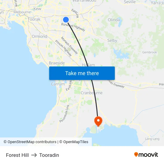 Forest Hill to Tooradin map