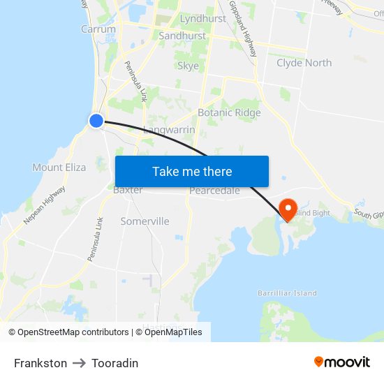 Frankston to Tooradin map