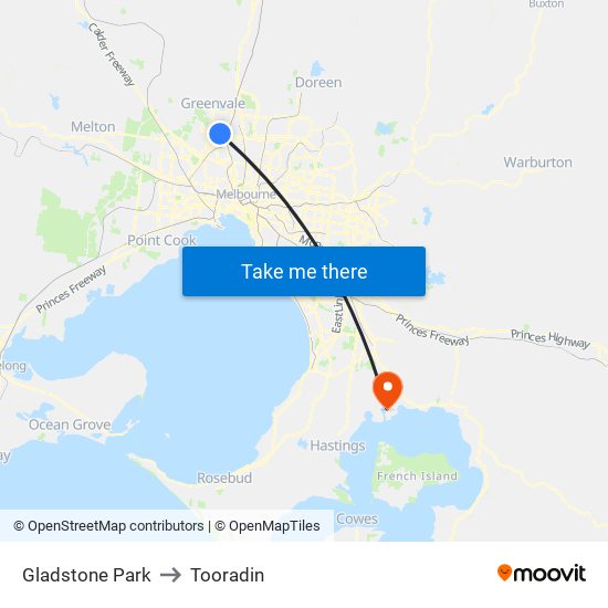 Gladstone Park to Tooradin map