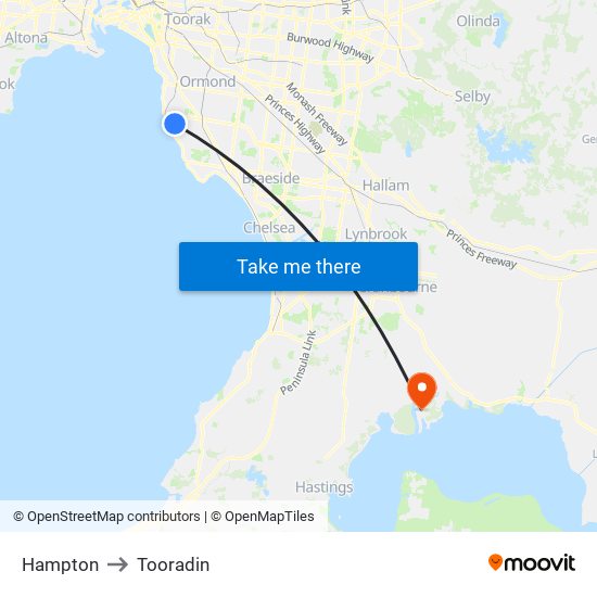 Hampton to Tooradin map