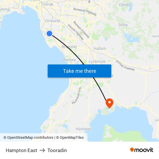 Hampton East to Tooradin map