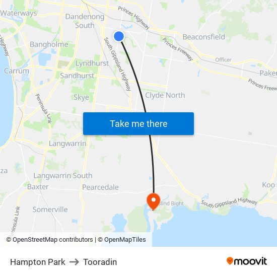 Hampton Park to Tooradin map