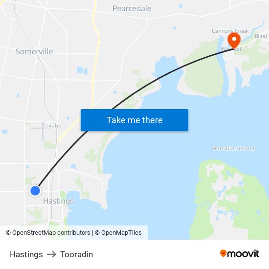 Hastings to Tooradin map