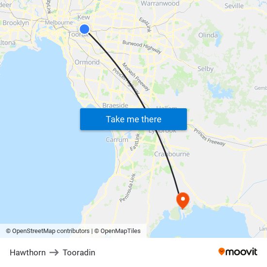 Hawthorn to Tooradin map