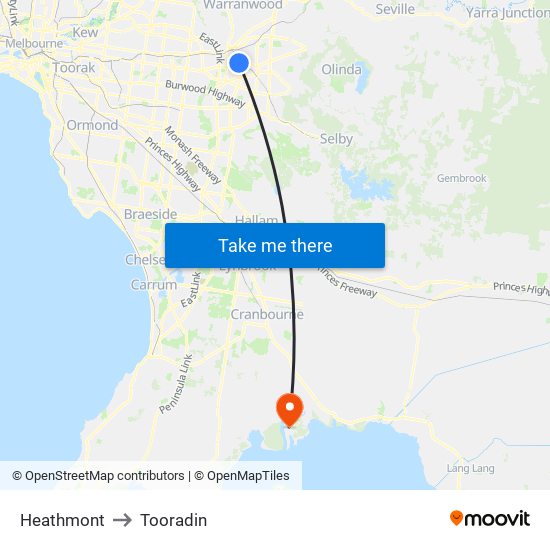 Heathmont to Tooradin map