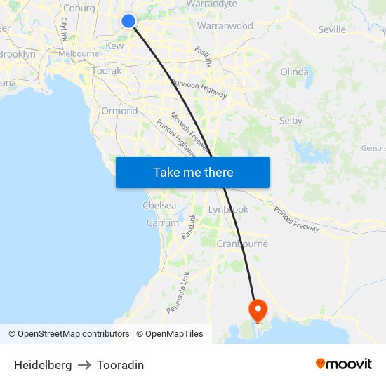 Heidelberg to Tooradin map