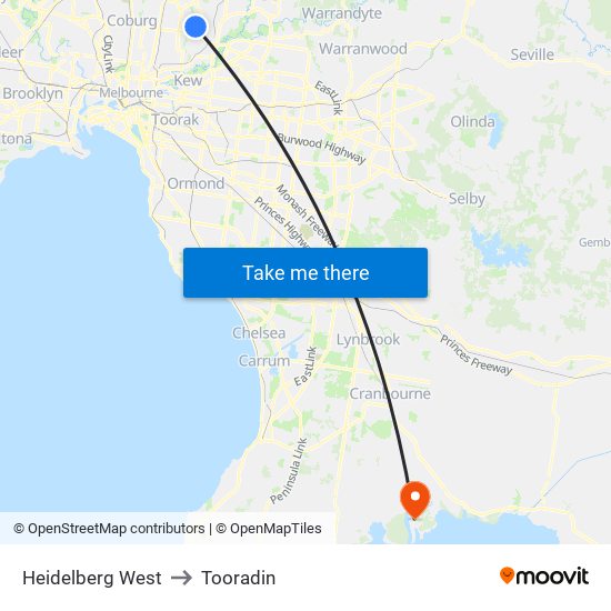 Heidelberg West to Tooradin map