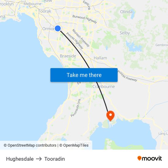 Hughesdale to Tooradin map