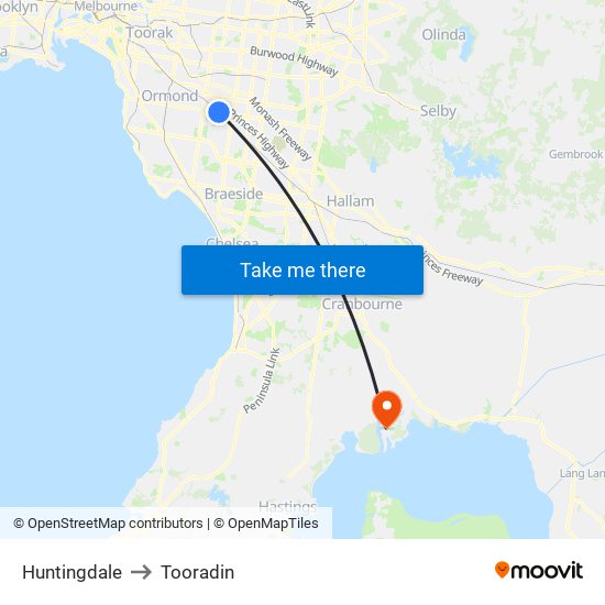 Huntingdale to Tooradin map