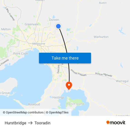 Hurstbridge to Tooradin map