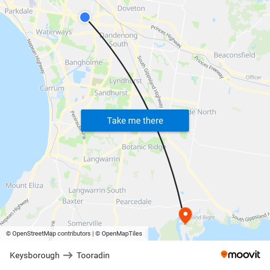 Keysborough to Tooradin map