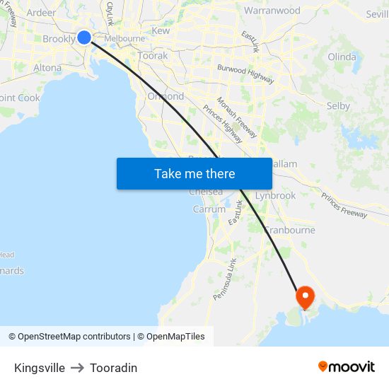 Kingsville to Tooradin map