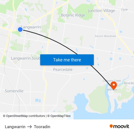 Langwarrin to Tooradin map