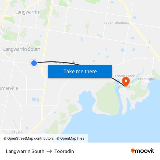 Langwarrin South to Tooradin map