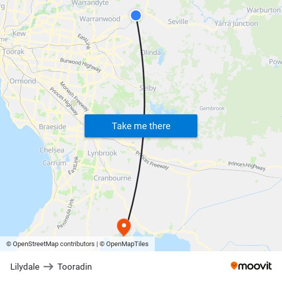 Lilydale to Tooradin map