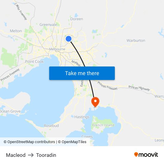 Macleod to Tooradin map