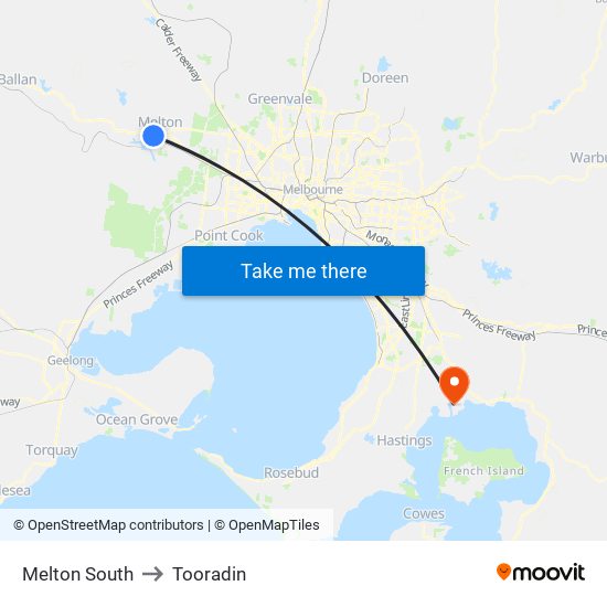 Melton South to Tooradin map