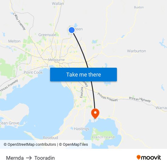 Mernda to Tooradin map