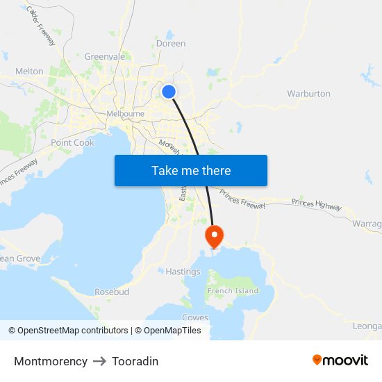 Montmorency to Tooradin map