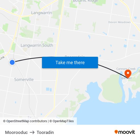 Moorooduc to Tooradin map