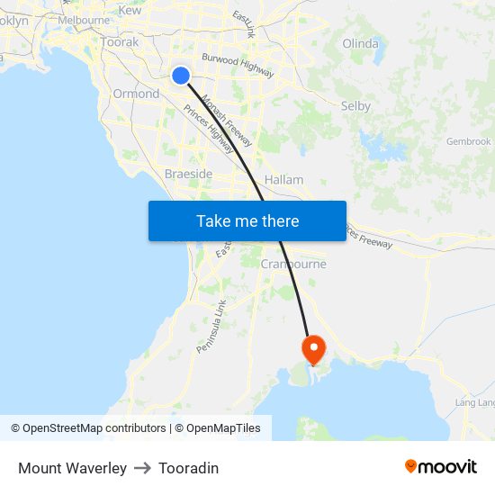 Mount Waverley to Tooradin map