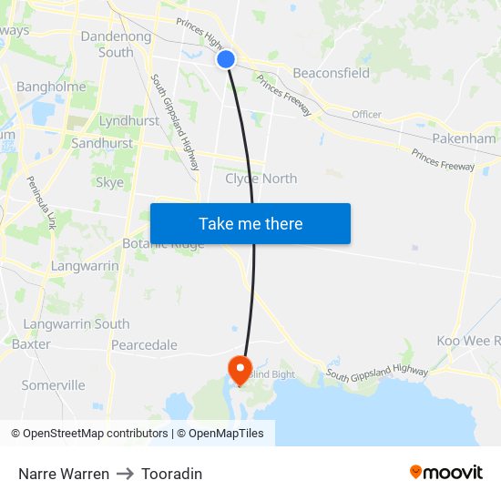 Narre Warren to Tooradin map