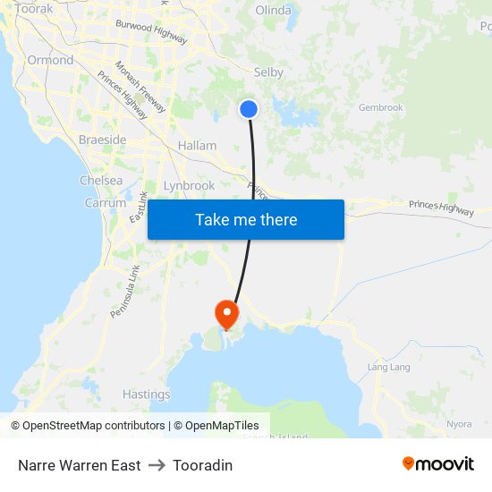 Narre Warren East to Tooradin map