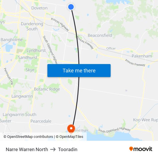 Narre Warren North to Tooradin map