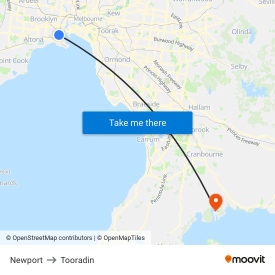 Newport to Tooradin map