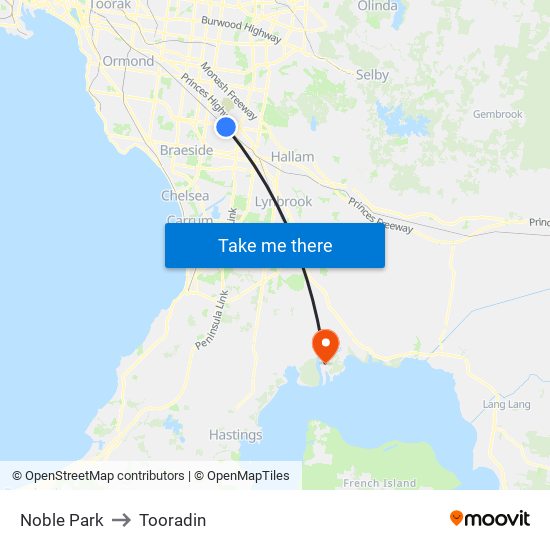 Noble Park to Tooradin map