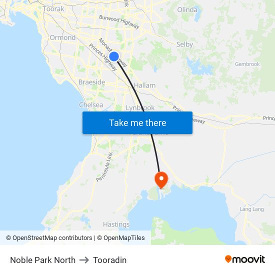 Noble Park North to Tooradin map