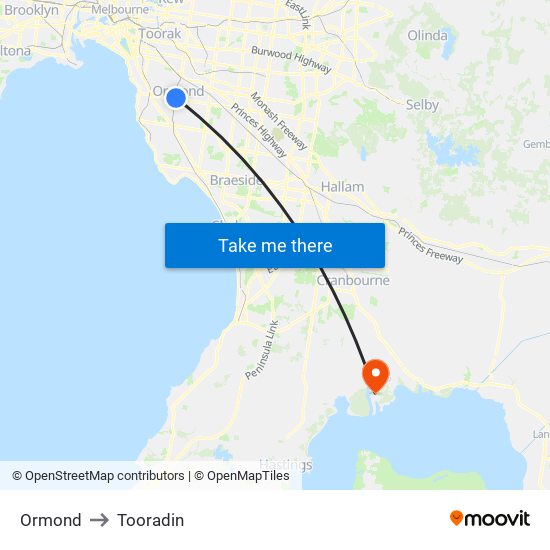Ormond to Tooradin map
