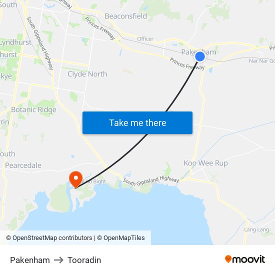 Pakenham to Tooradin map