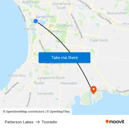 Patterson Lakes to Tooradin map